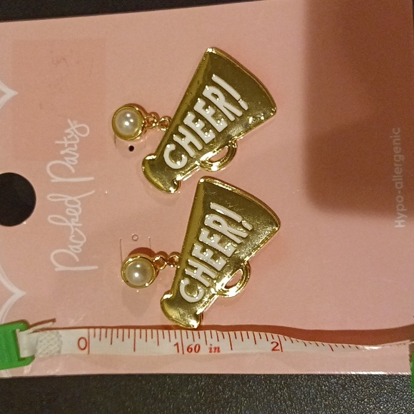 NWT Hypo-allergenic Gold tone Cheer Horn Dangle Earrings by Packed Party - Picture 4 of 4